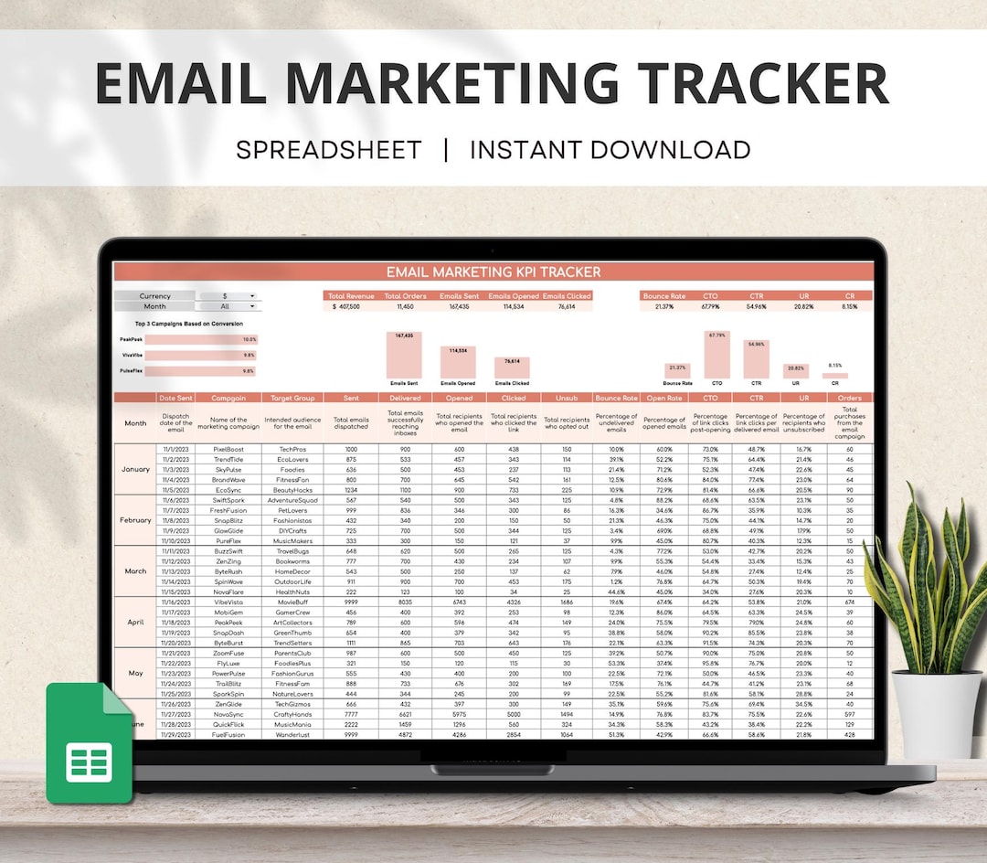 Email Marketing Google Sheets, Email Marketing Planner, Email Calendar ...