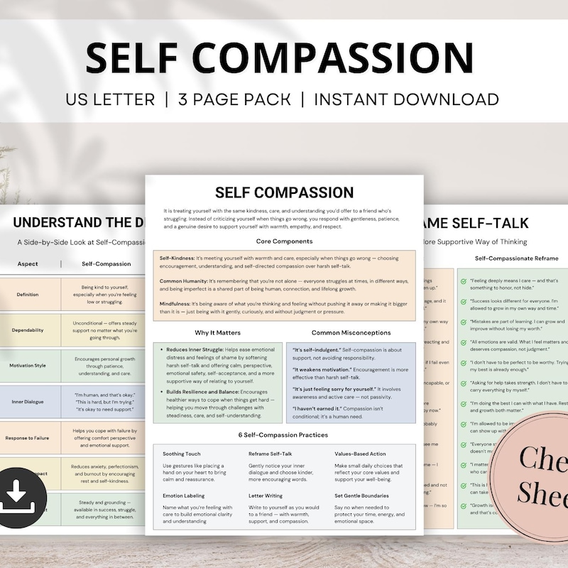 Self Compassion Handout.pdf Teen Self Esteem Handout - Etsy