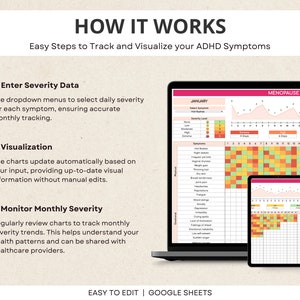 May include: A computer screen displaying a spreadsheet with a calendar and a chart. The spreadsheet is titled "Menopause Tracker" and shows a list of symptoms and their severity levels. The calendar shows the days of the month and the chart shows the severity of the symptoms over time. The spreadsheet is designed to help track and visualize menopause symptoms.