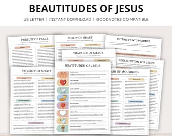 Beatitudes of Jesus Study Guide, Matthew 5 Bible Study Notes, Beatitudes in Bible Worksheets for Teens Adults, Christian Bible Study Tool