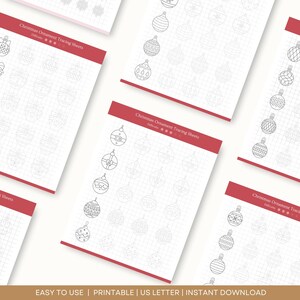 Christmas Ornament Tracing Sheets, Christmas Activity, Holiday Coloring Page, Christmas Practice Sheets, Stress Relief Art for Kids & Adults