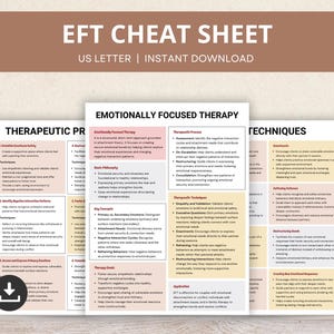 Emotion Focused Therapy Cheat Sheets, Couples Counseling, EFT Cheat Sheets, EFT Worksheets, Clinical Reference Sheets, EFT Therapy Resource
