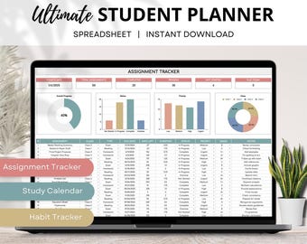 Student Planner Spreadsheet, Assignment Tracker, Homework Tracker, Academic Planner, College Study Tracker, University Planner Google Sheets