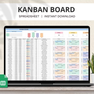 Kanban Board Google Sheets, Task Priority Tracker, Project Management Tool, Gantt Chart, To Do List Template, Kanban Planner Spreadsheet