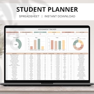 Foglio di calcolo per pianificatore studenti, monitoraggio compiti scolastici, pianificatore compiti, pianificatore accademico, programma di studio, pianificatore universitario Fogli Google