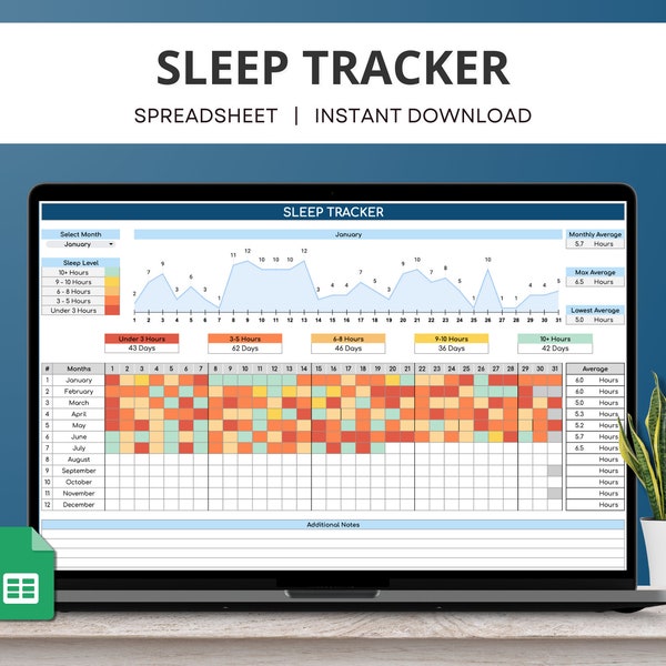 Sleep Tracker Google Sheet, Monthly Sleep Log, Sleep Analysis, Sleep Diary, Insomnia Tracker, Sleep Quality Chart, Sleep Planner Spreadsheet