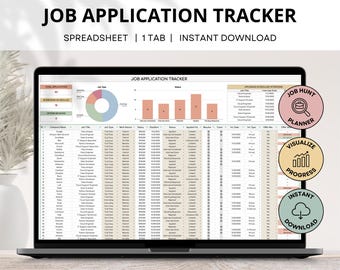 Job Application Tracker Google Sheets, Job Search Planner, Job Offer Tracker, Interview Tracker, Simple Job Application Spreadsheet Template