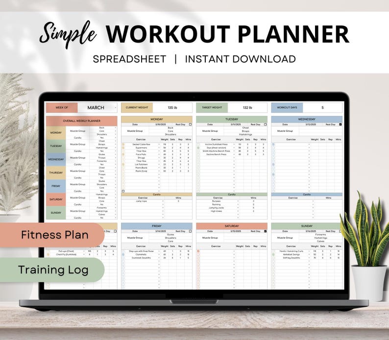 Workout Planner Google Sheets, Exercise Tracker, Weight Loss Tracker, Gym Checklist, Weightlifting Training Log, Fitness Tracker Spreadsheet