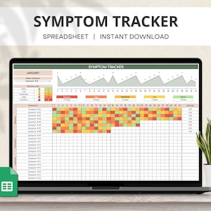 Symptom Tracker Google Sheets, Daily Symptom Log, Monthly Symptom Journal, Symptom Checklist, Medical Diary, Symptom Severity Spreadsheet