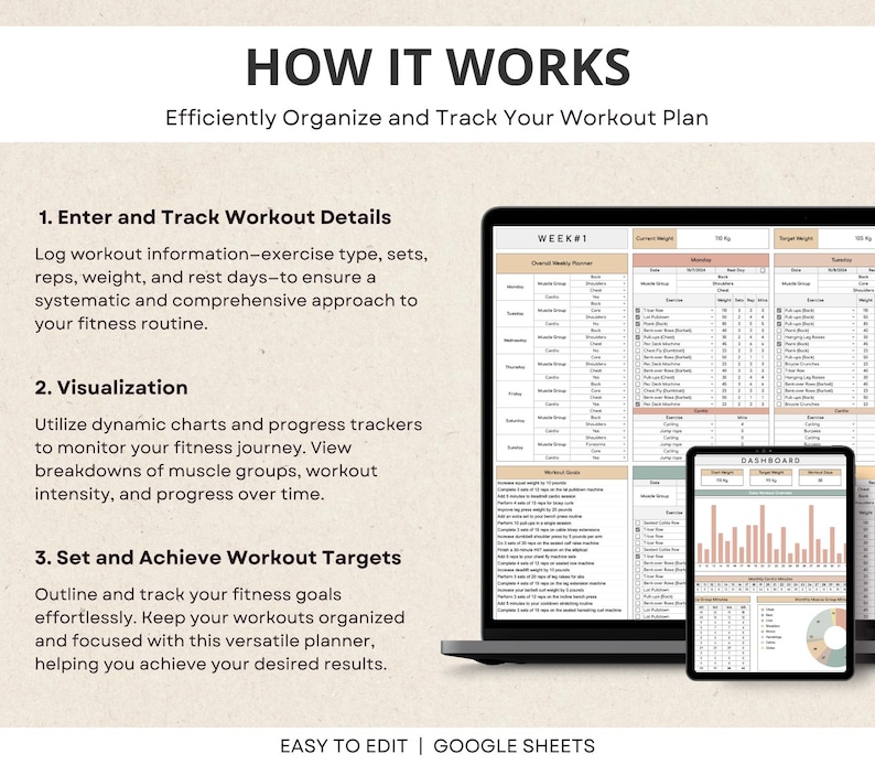 Workout Planner Google Sheets, Exercise Tracker, Weight Loss Tracker, Gym Checklist, Weightlifting Training Log, Fitness Tracker Spreadsheet