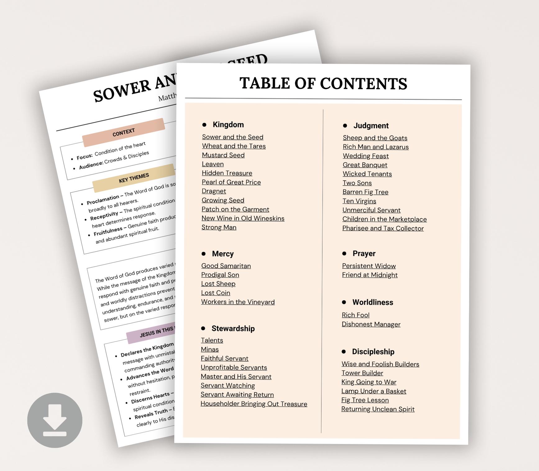 Parables of Jesus Study Guide, Bible Study Notes, 45 Parable Summaries ...