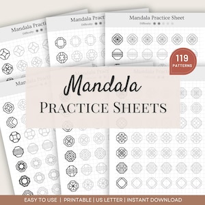 Mandalapatroon Sjablonen Voor Beginners, Mandala-oefenbladen, Mandala Art Therapy, Afdrukbaar zentanglepatroon, Mindful Tracing oefenen