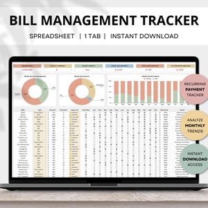 Simple Bill Tracker-spreadsheet, maandelijks terugkerende factuurbetalingstracker, Bill Planner-sjabloon, Bill Calendar, Bill Management Google Spreadsheets