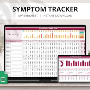 Symptom Tracker Google Sheets, Monthly Symptom Frequency Tracker, Medical Diary, Chronic Symptom Log, Daily Symptom Severity Spreadsheet