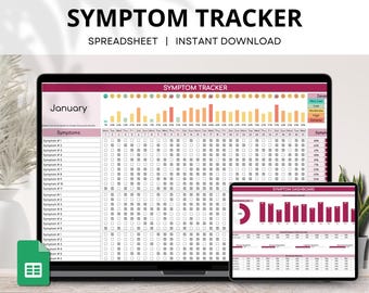 Symptom Tracker Google Sheets, Monthly Symptom Frequency Tracker, Medical Diary, Chronic Symptom Log, Daily Symptom Severity Spreadsheet
