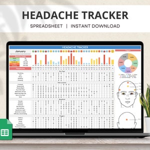 Headache Tracker Google Sheet, Migraine Tracker, Headache Diary, Headache Log, Chronic Pain Tracker, Headache Symptoms Severity Spreadsheet