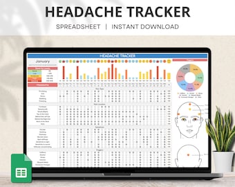 Foglio Google per il monitoraggio del mal di testa, monitoraggio dell'emicrania, diario del mal di testa, registro del mal di testa, monitoraggio del dolore cronico, foglio di calcolo della gravità dei sintomi del mal di testa