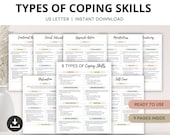 8 Types of Coping Skills Worksheets, Coping Skills Toolkit for Emotional Regulation, Depression, Anxiety Relief, Self Care Coping Strategies