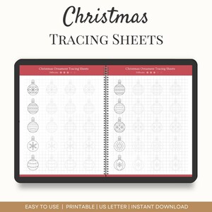 Christmas Ornament Tracing Sheets, Christmas Activity, Holiday Coloring Page, Christmas Practice Sheets, Stress Relief Art for Kids & Adults