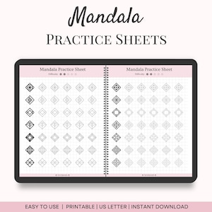 Mandala Practice Sheets For Beginners, Mandala Training Sheets, Adult Mandala Art, Printable Zentangle Patterns, Practice Mindful Worksheets