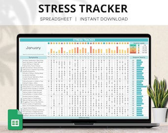 Stressmätare Google Sheet, Daglig stressnivåmätare, Stresshantering, Stresslogg, Symtomspårare, Kalkylblad för stresssvårighetsgrad