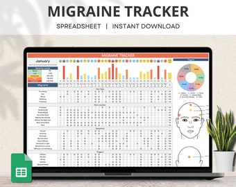 Migraine Tracker Google Sheet, Headache Tracker, Migraine Diary, Migraine Log, Chronic Pain Tracker, Migraine Symptoms Severity Spreadsheet