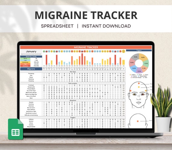 Migraine Tracker Google Sheet, Headache Tracker, Migraine Diary, Migraine Log, Chronic Pain Tracker, Migraine Symptoms Severity Spreadsheet