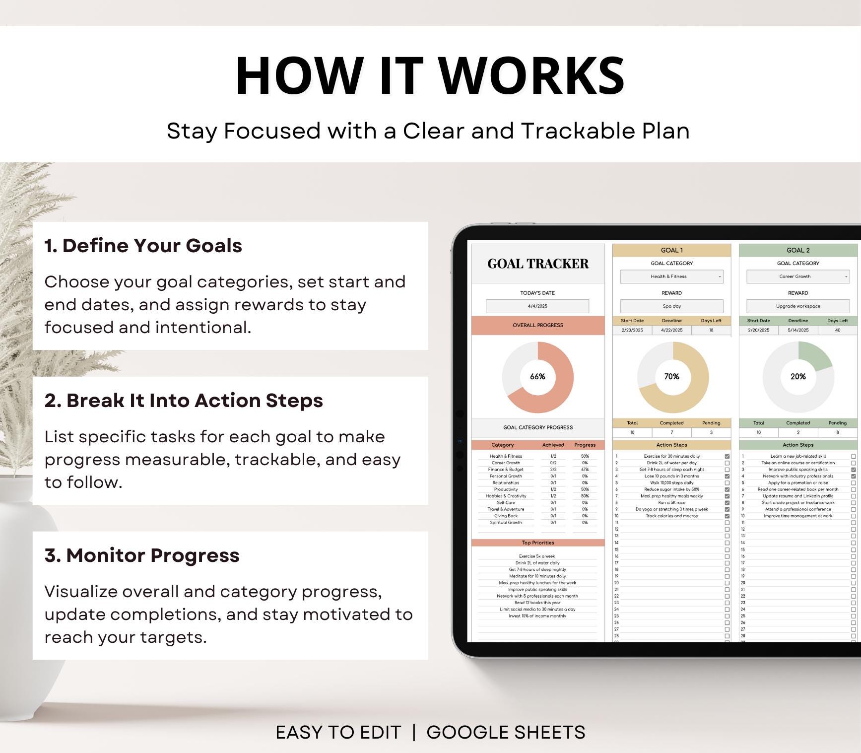 Goal Planner Google Sheet, Goal Tracker, SMART Goal Setting Template ...
