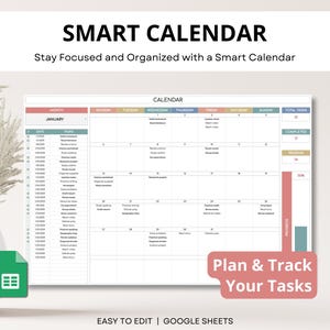 Smart Calendar Spreadsheet, Annual Calendar, Daily Schedule, Weekly Calendar, ADHD Friendly Monthly Planner, Monthly Calendar Google Sheets