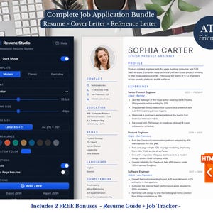 ATS Friendly HTML Resume Template, Resume Builder, Browser-Based CV Builder, Professional Cover Letter, Reference Page, Job Application Kit