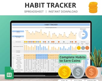 Habit Tracker Google Sheet, Daily, Weekly, Monthly Habit Tracker, Goal Planner, Simple To Do List, Task Tracker, Habit Planner Spreadsheet
