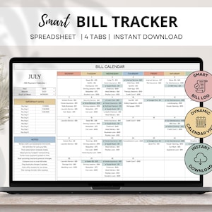 Smart Bill Tracker Spreadsheet, Monthly Bill Payment Planner, Bill Organizer, Monthly Bill Calendar Google Sheets, Personal Finance Planner