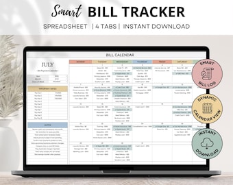 Smart Bill Tracker Spreadsheet, Monthly Bill Payment Planner, Bill Organizer, Monthly Bill Calendar Google Sheets, Personal Finance Planner