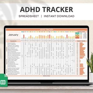 ADHD-tracker Google Spreadsheets, maandelijkse AdHd-symptomentracker, AdHd-beheer, gedragstracker, AdHd-opschoning, dagelijkse AdHd-plannerspreadsheet