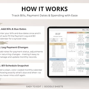Smart bill tracker spreadsheet in Google Sheets. Monthly bill organizer and payment planner with calendar view for personal finance management.