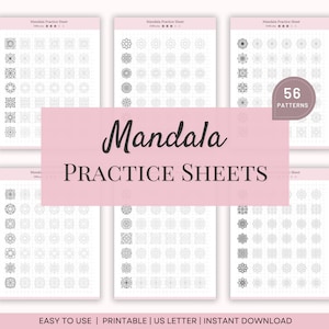 Feuilles d'exercices pour mandalas, Feuilles à tracer pour motifs zentangle, Modèles d'art mandalas, Feuilles d'exercices d'entraînement pour mandalas, Modèles de quadrillage de mandalas