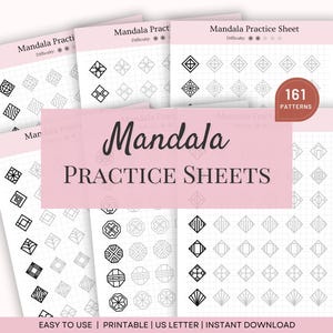 Feuilles d'exercices sur le mandala pour débutants, Feuilles d'entraînement pour mandalas, Art mandala pour adultes, Motifs Zentangle imprimables, Feuilles d'exercices en pleine conscience