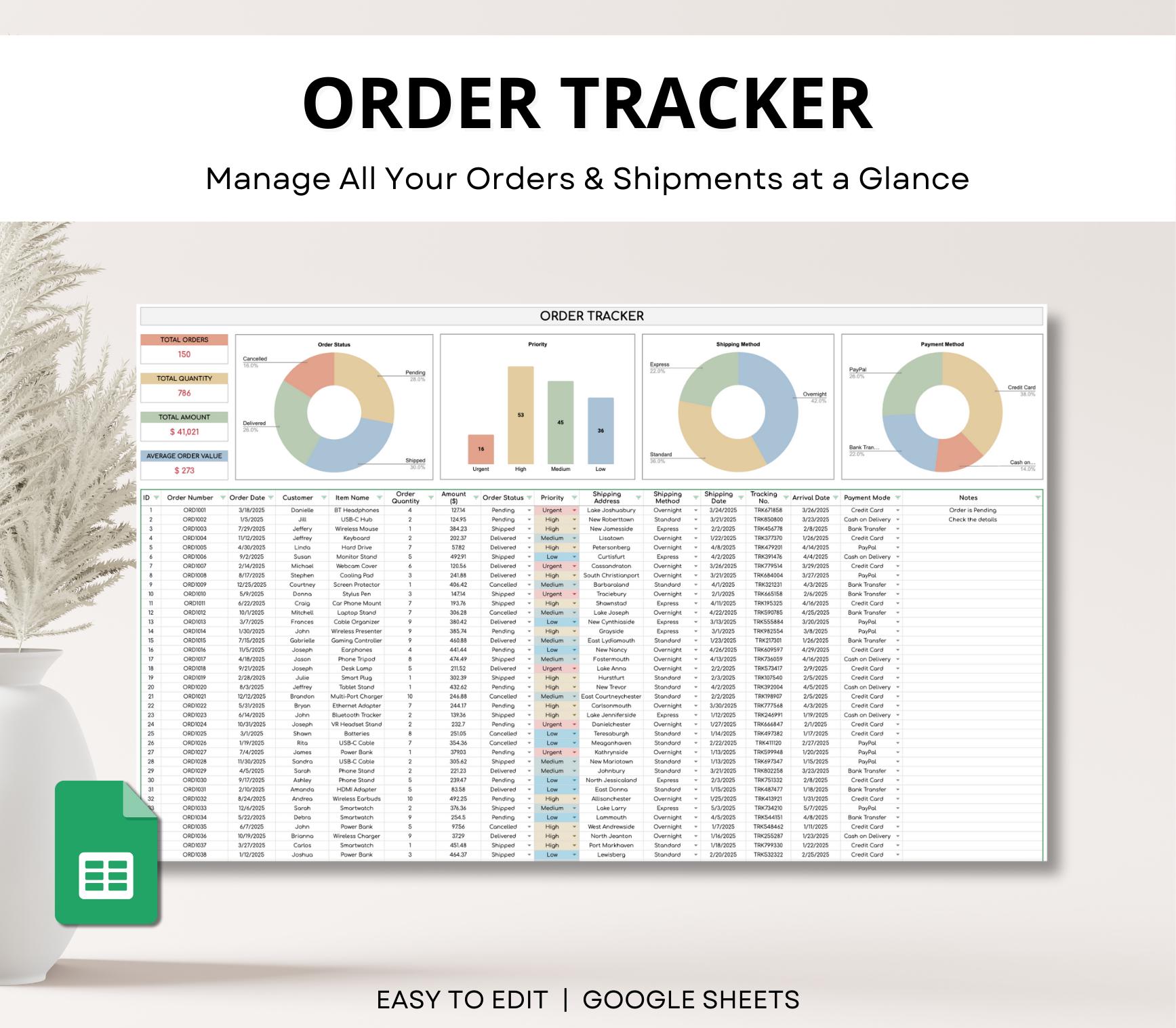 Order Spreadsheet Example Order Tracker Spreadsheet, Sales Tracker, Order Management Template ...