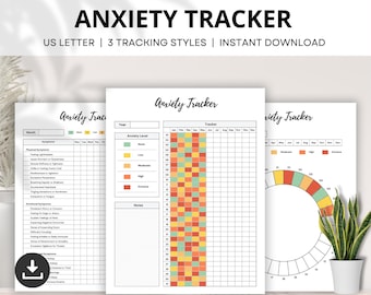 Anxiety Tracker, Daily Anxiety Level Journal, Symptom Tracker, Chronic Anxiety Management, Annual Anxiety Worksheet, Anxiety Triggers log