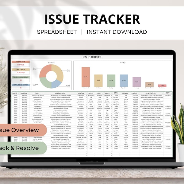 Issue Tracker Spreadsheet, Issue Log Template, Concern Tracker, Issue Management, Corrective Action Plan, Root Cause Analysis Google Sheet