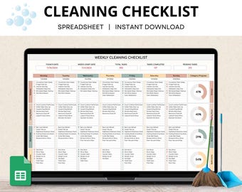 Weekly Cleaning Checklist Spreadsheet, Master Cleaning Planner, ADHD Cleaning Chart, Deep Cleaning Routine, Cleaning Schedule Google Sheets
