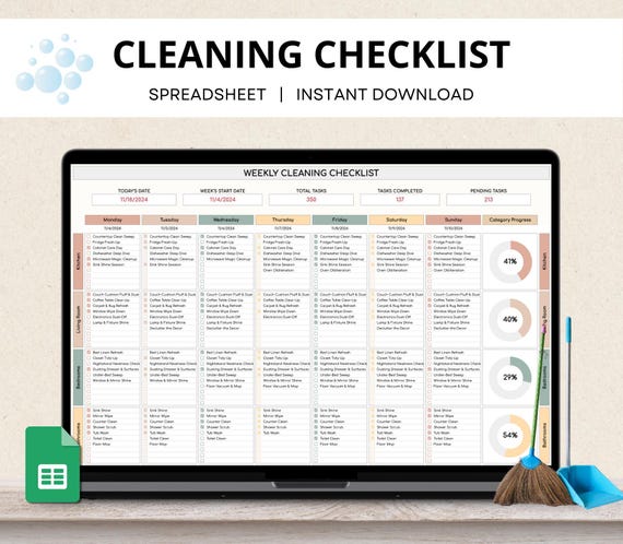 Weekly Cleaning Checklist Spreadsheet, Master Cleaning Planner, ADHD Cleaning Chart, Deep Cleaning Routine, Cleaning Schedule Google Sheets