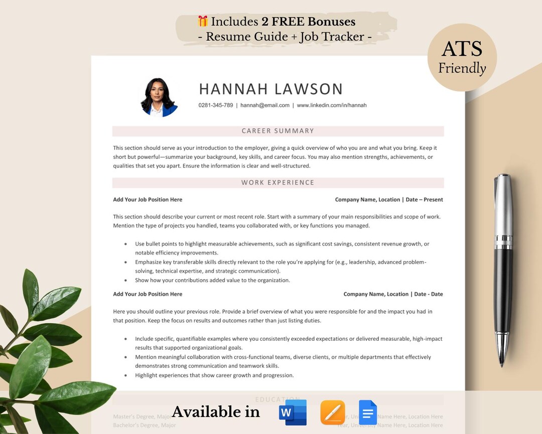 ATS Friendly Resume Template for Google Docs, Word and Pages Resume ...