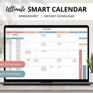 Smart Calendar Spreadsheet, Annual Calendar, Daily Schedule, Weekly Calendar, ADHD Friendly Monthly Planner, Monthly Calendar Google Sheets