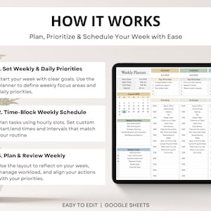 ADHD-friendly weekly time blocking planner and daily schedule tracker. Printable spreadsheet for organizing tasks and managing time.