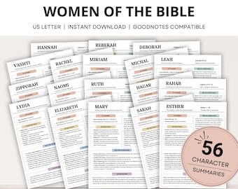 Guía de estudio de personajes de mujeres en la Biblia, Resúmenes de personajes de 56 mujeres en la Biblia, Mujeres de fe, Herramienta de estudio de mujeres del Antiguo y Nuevo Testamento