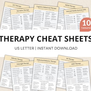 Therapy Cheat Sheets Bundle, Modality Reference Guides, for CBT, DBT, EMDR, IFs, Clinical Notes, Psychology Tools, Therapeutic Interventions