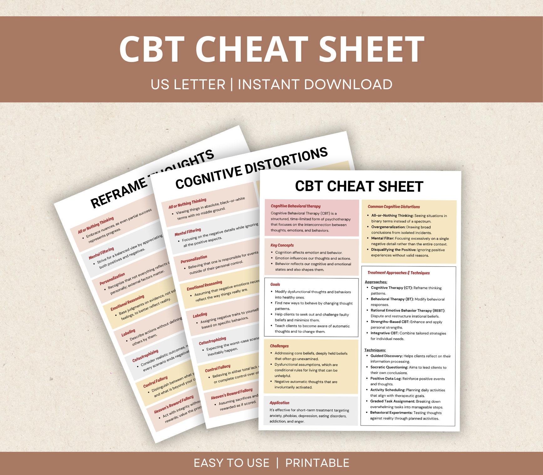 Cbt therapy cheat sheet cognitive distortions therapist notes cbt