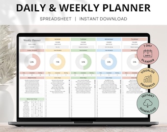 Weekly Planner, Daily Schedule Planner Spreadsheet, ADHD Task Tracker, Daily To Do List, Habit Planner, Productivity Planner Google Sheets