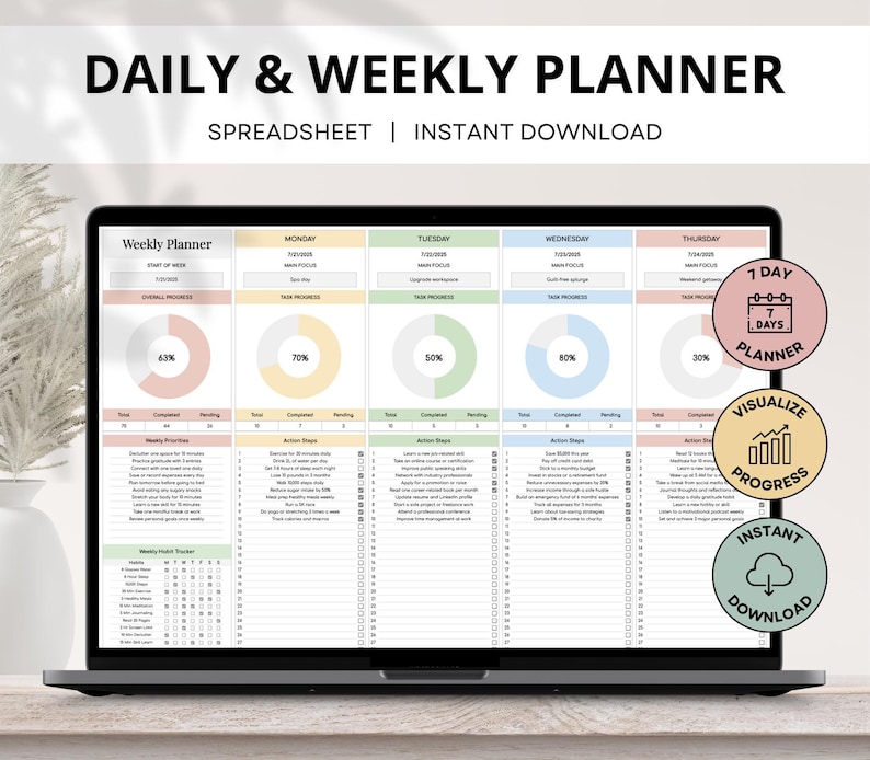 Weekly Planner, Daily Schedule Planner Spreadsheet, ADHD Task Tracker ...